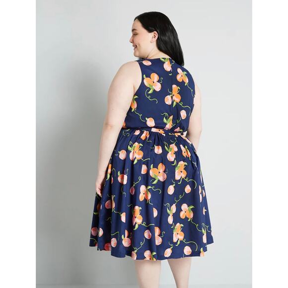 ModCloth Peach Print Instant Energy Faux-Wrap Dress Size 8 MISSING BELT - Picture 2 of 13